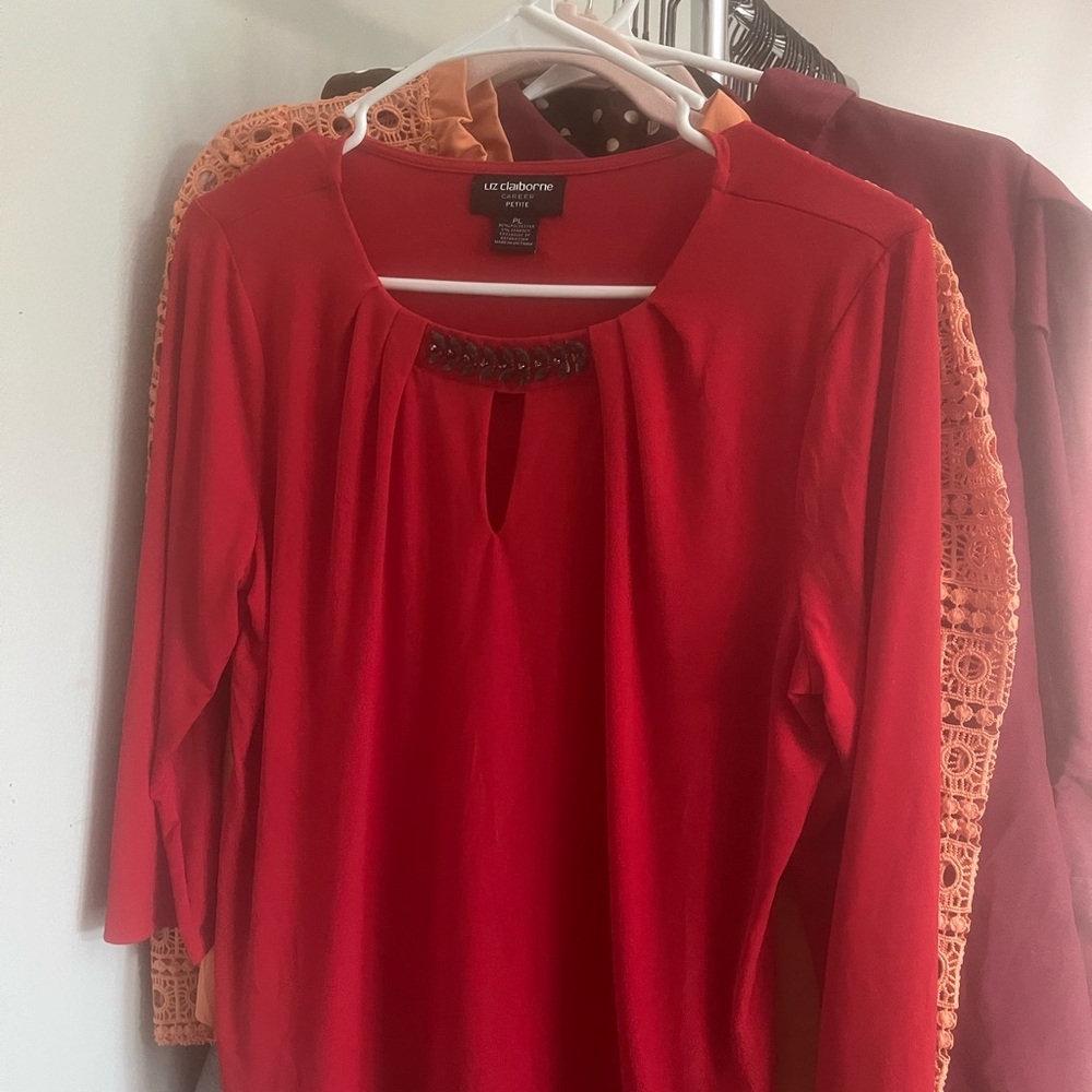 Liz Claiborne Red Cut Out Blouse with Mandarin Collar